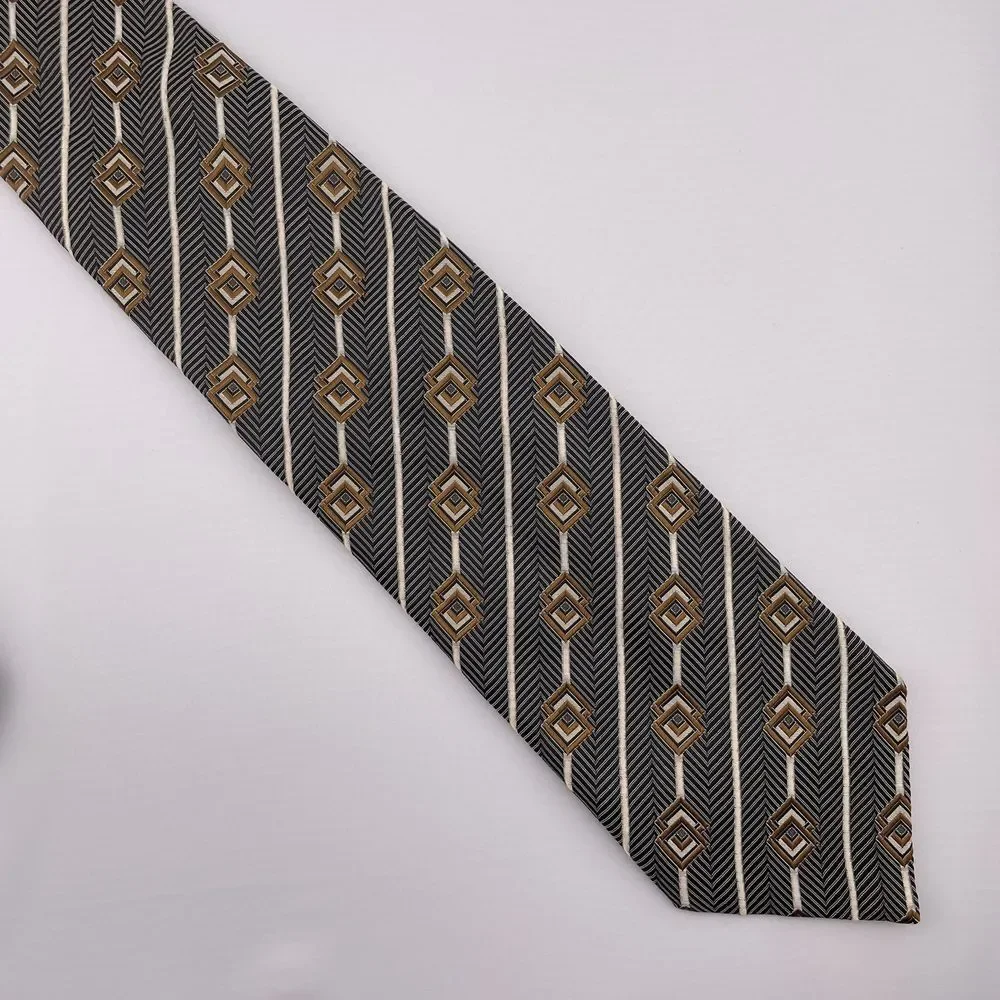 MARK PENDLETON Men's Designer Silk Necktie Black Brown Striped Geometric 60